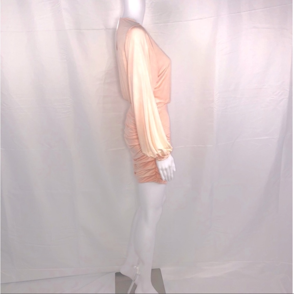 YF&B Peachy Pink Single Button Crossover Front LS Sides Ruched Mini Dress SzS - Picture 12 of 16